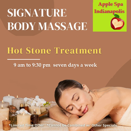 Picture of Apple Spa Logo with apple. iMassage can be a Hot Stone Treatment with a body massage, Apple Spa 317-491-8917 Massage spa in Indianapolis Indiana USA