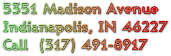 Picture of address and phone number in 3d lettering for Apple Spa, 5351 Madison Avenue, Indianapolis, Indiana 46227 Call (317) 491-8917